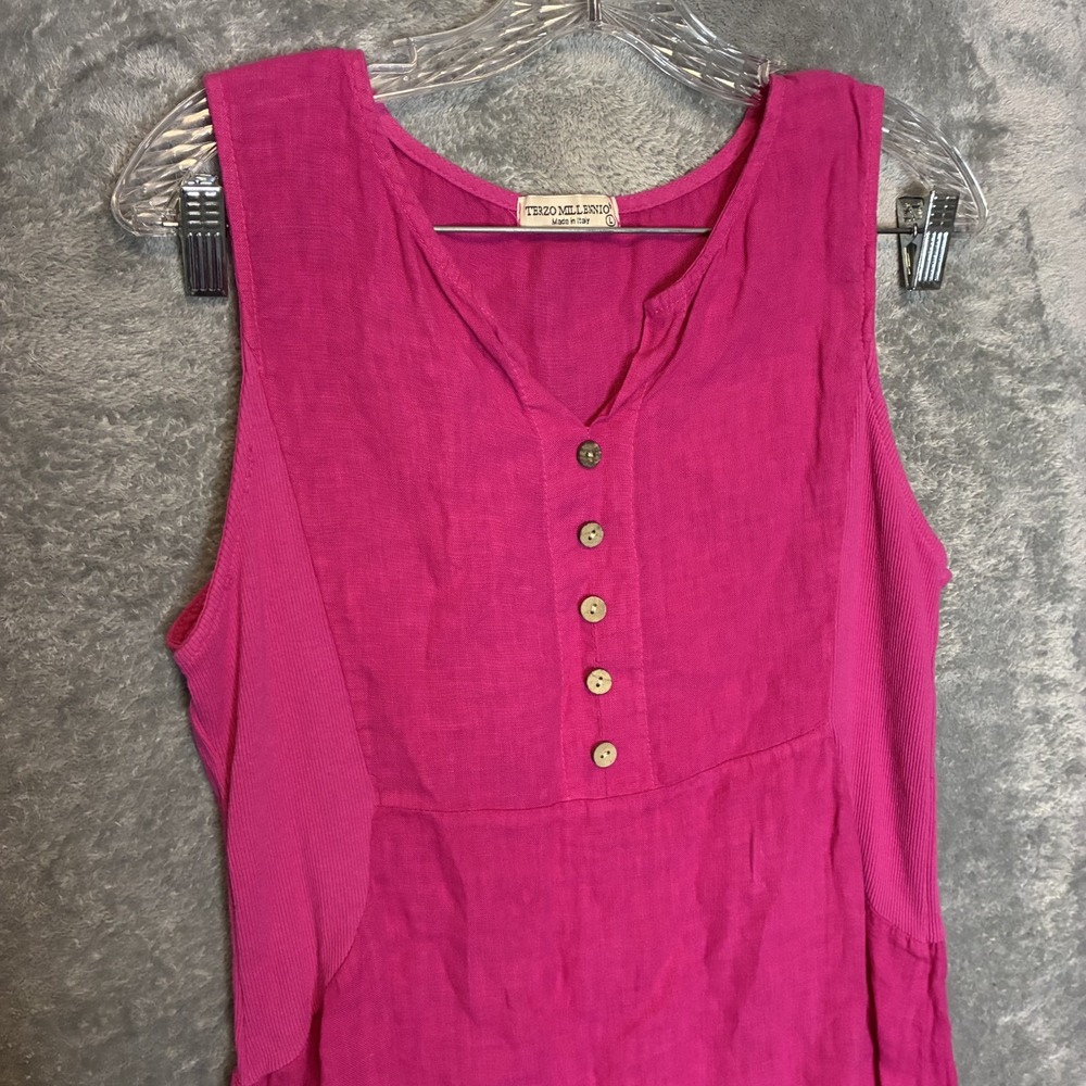 Terzo Millennio Womens Italian Linen Shift Dress L Pink Sleeveless Made in Italy